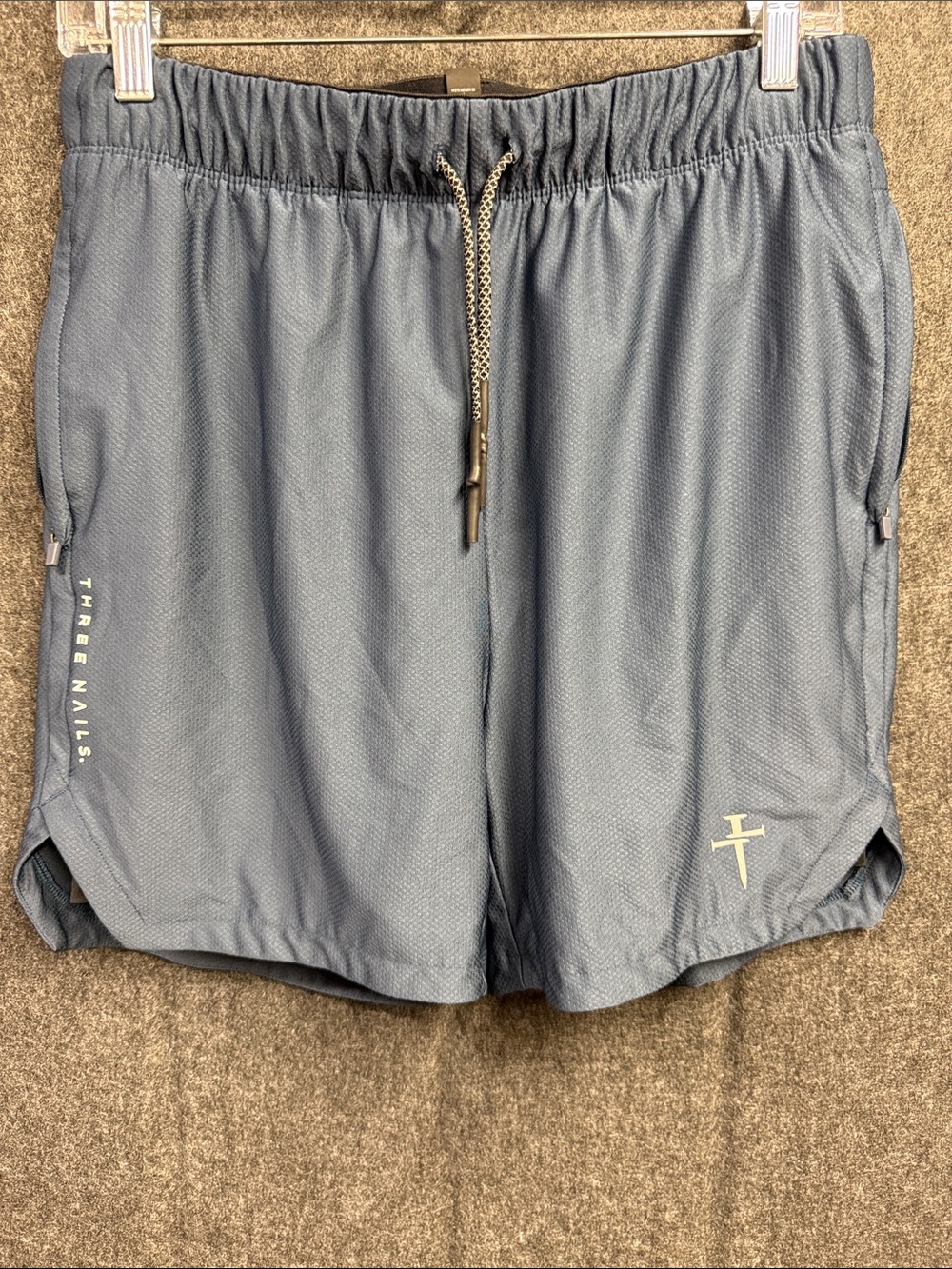 Three Nails Men's Slate Blue Athletic Drawstring Shorts